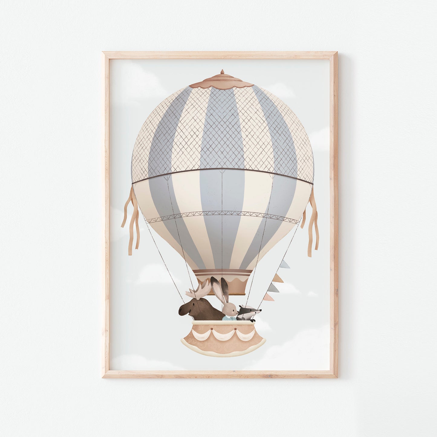 Blue Hot Air Balloon Nursery Print
