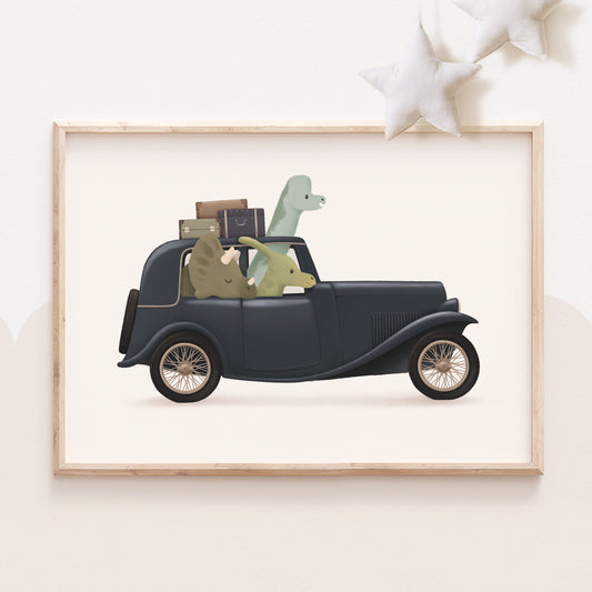 Cute watercolor dinosaur nursery print, boys and girls room wall art, baby shower gift