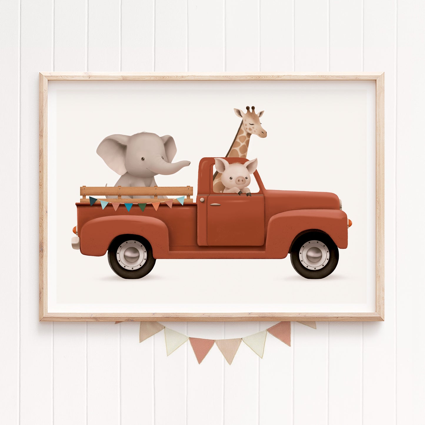Vintage red pickup truck nursery print for boys room decor