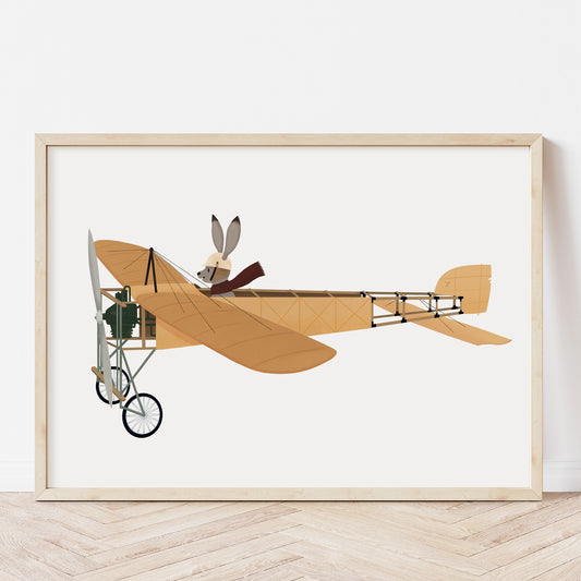 Yellow vintage airplane nursery print