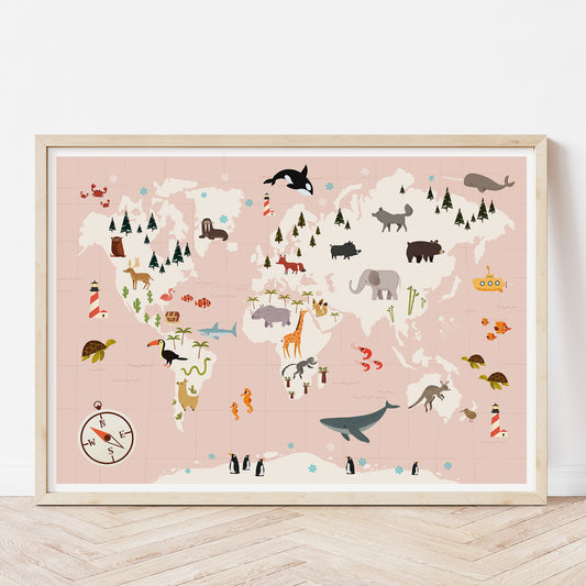 Map of the world in pink