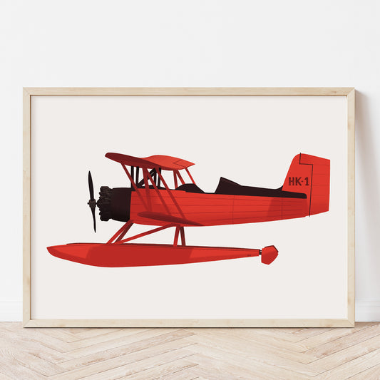 Red seaplane nursery print