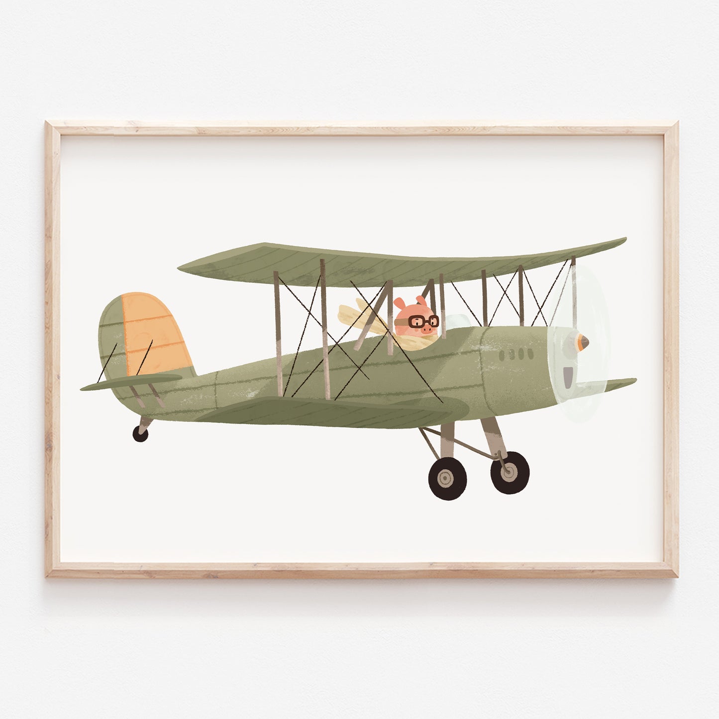 Green biplane nursery print