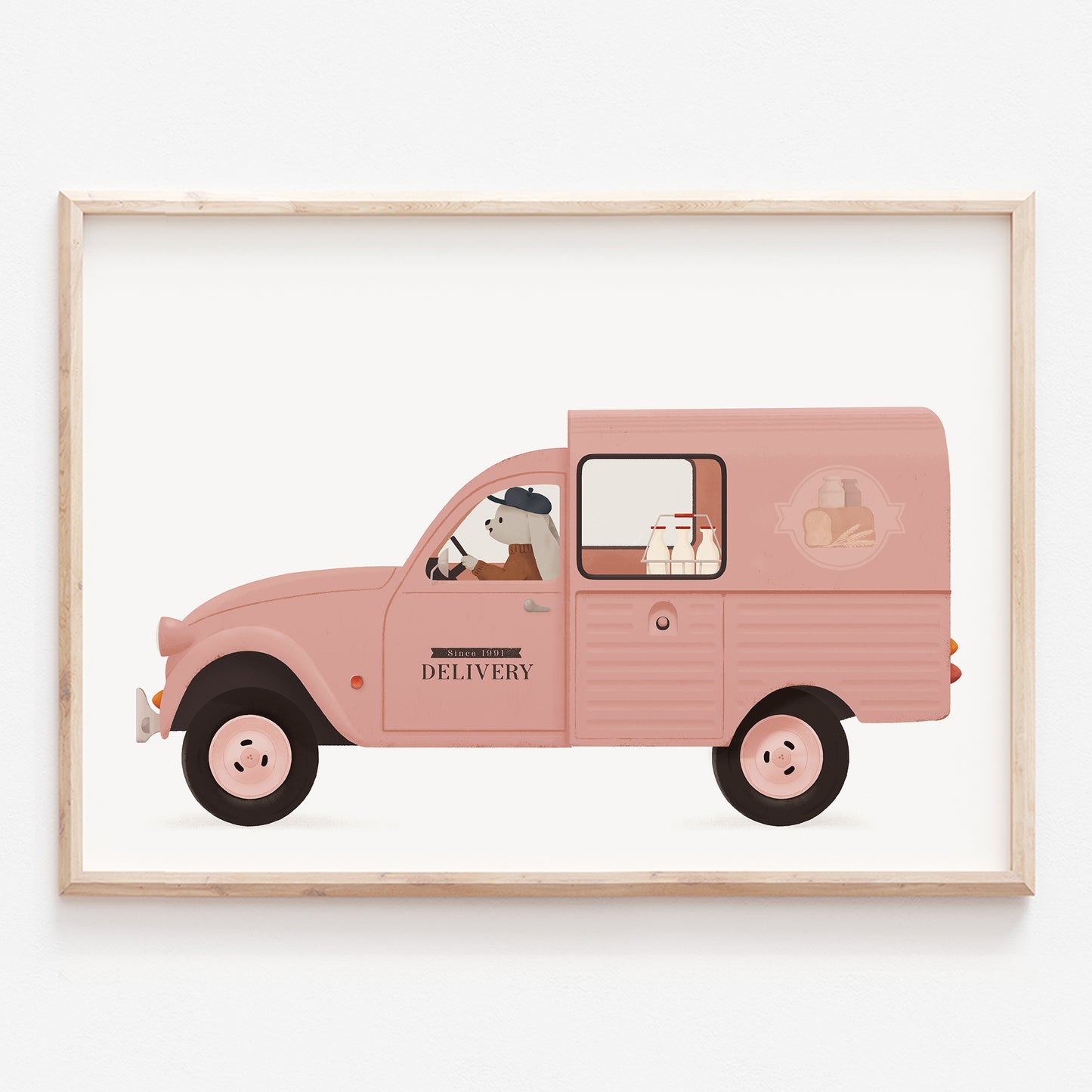 Whimsical animals - Delivery service pink car