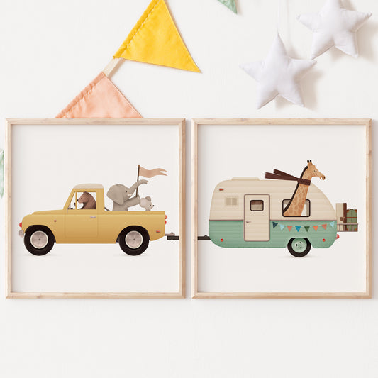 Whimsical animals - Truck and van set