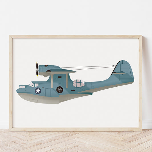 Blue vintage seaplane