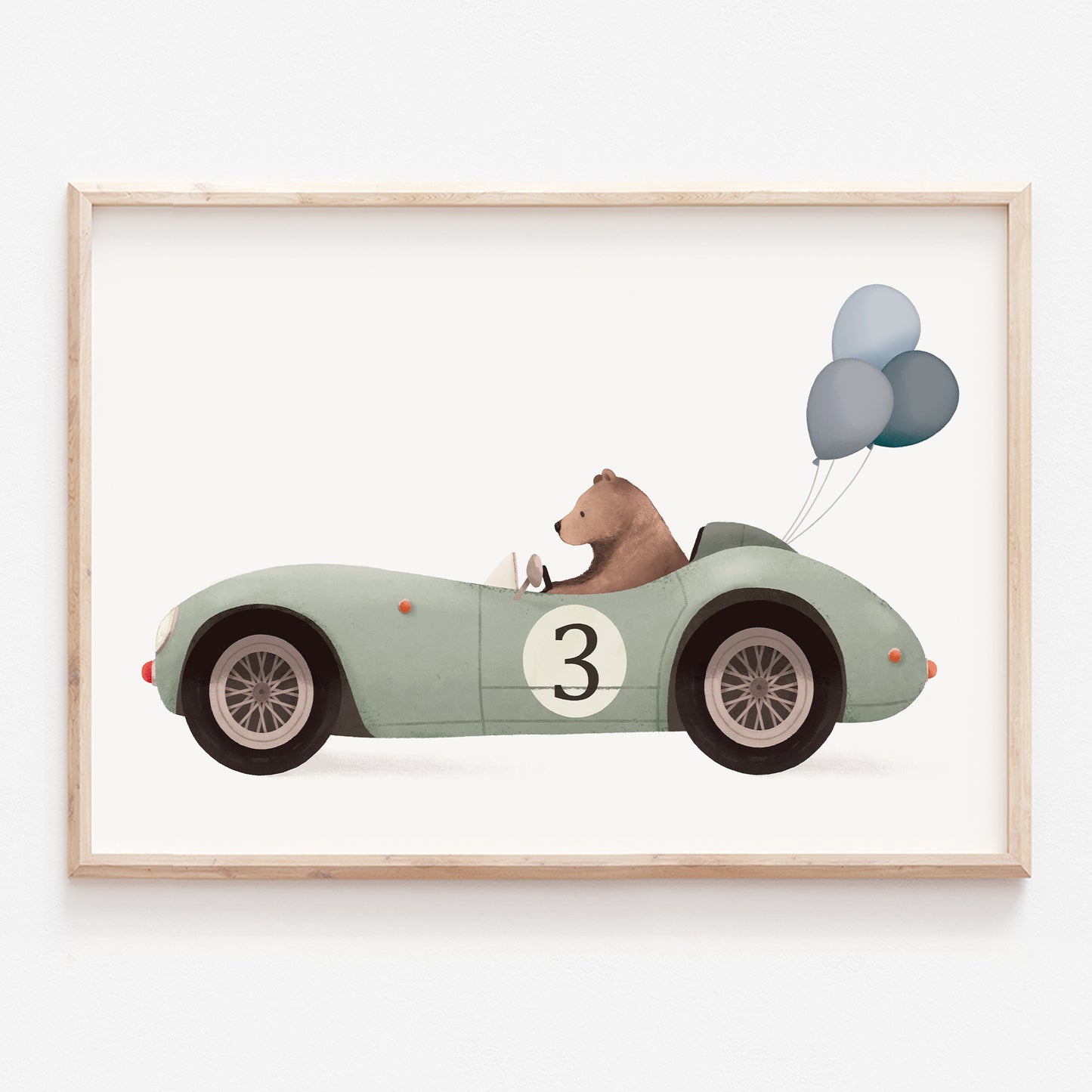 Cute bear driving a racing car