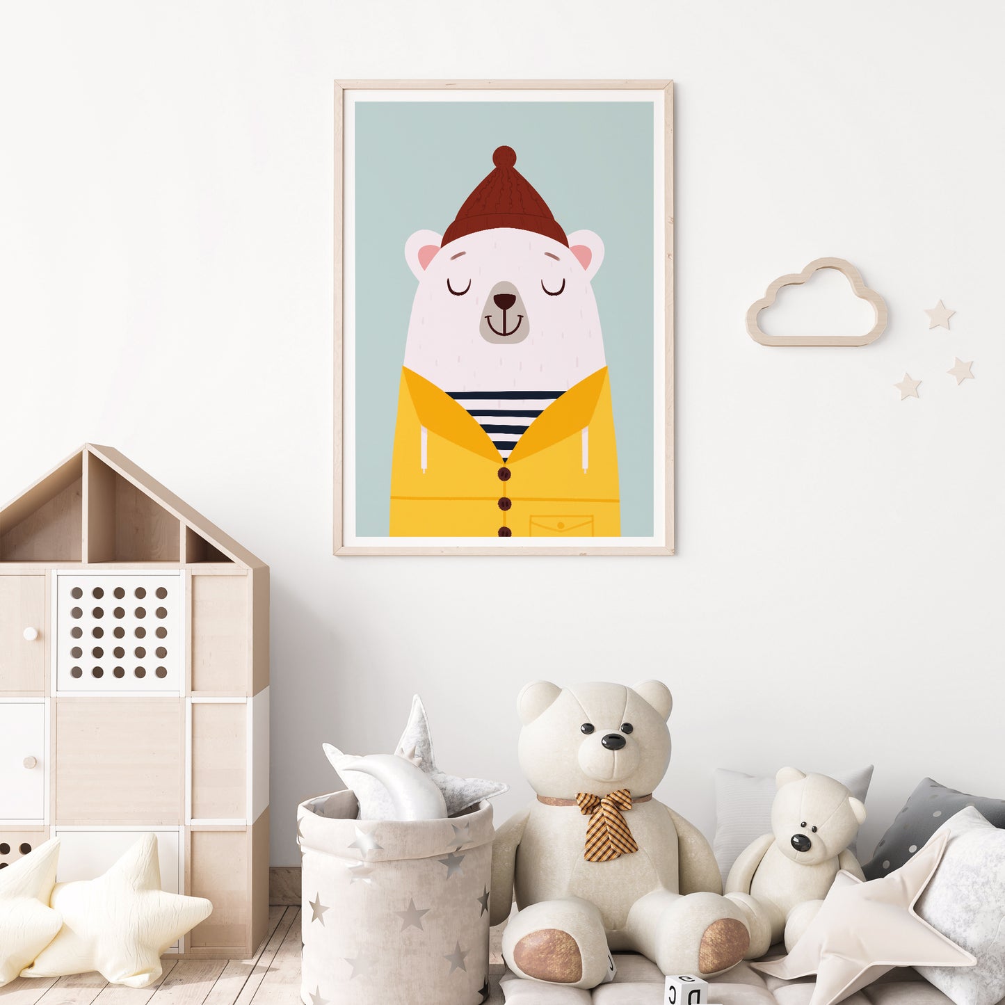 Fisherman bear with red hat print