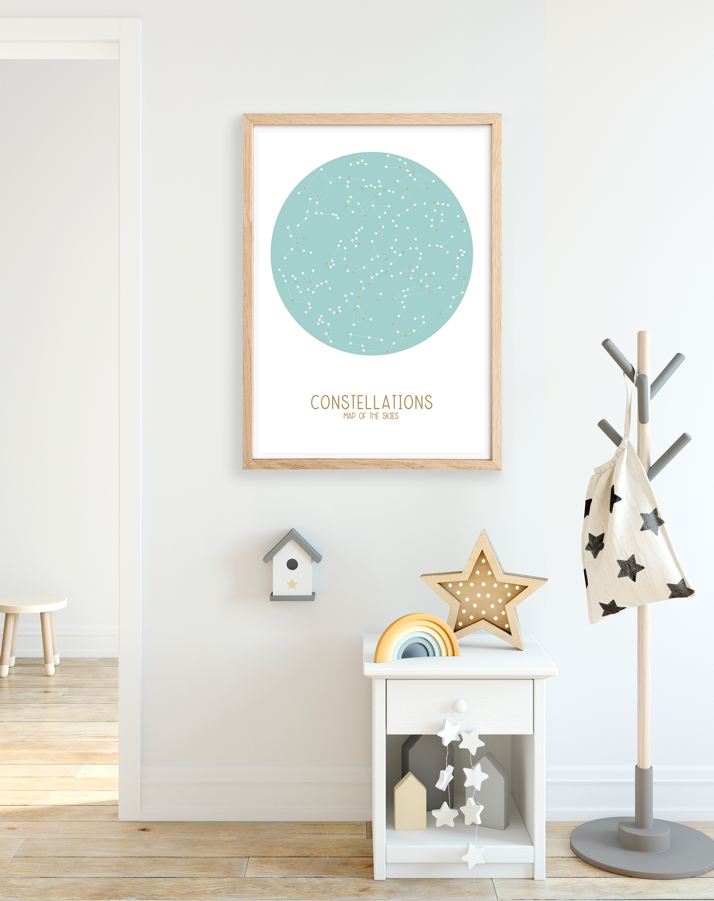 Constellations, map of the skies in teal print