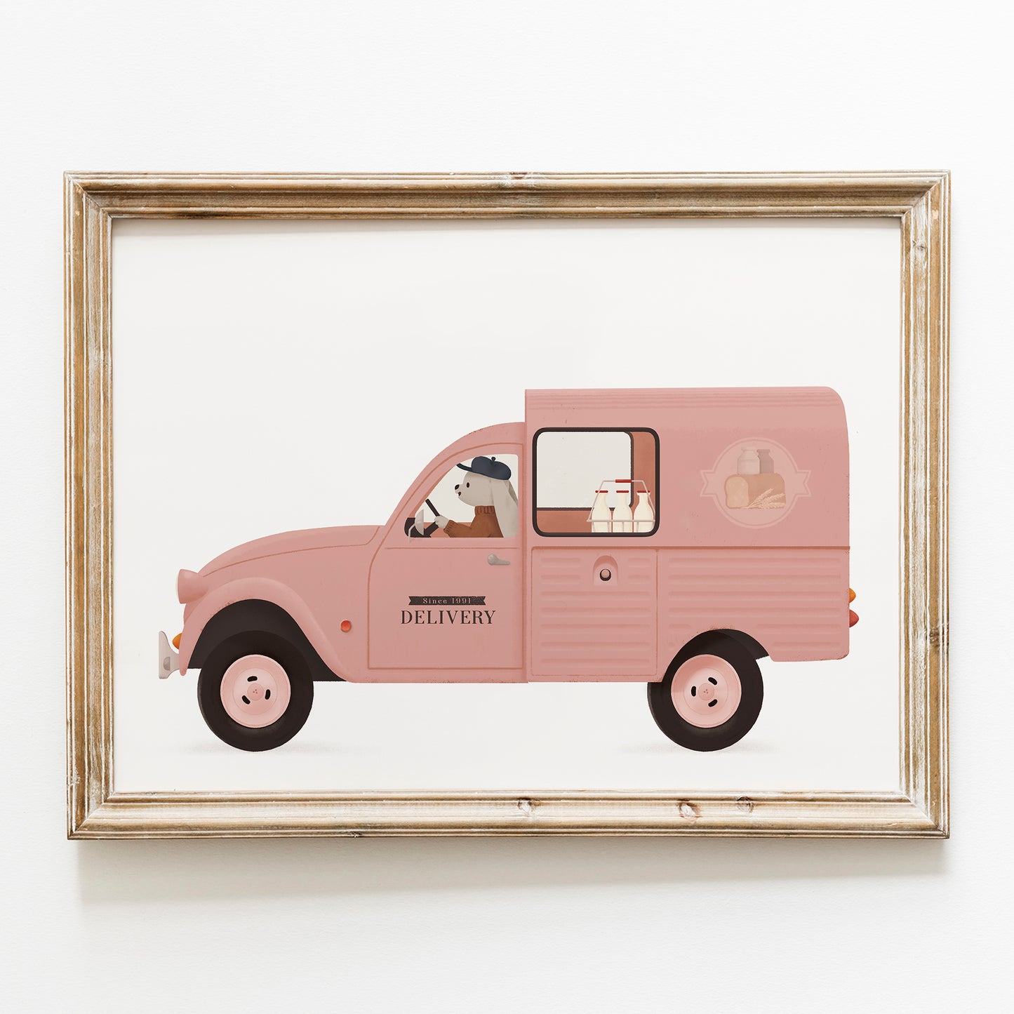 Whimsical animals - Delivery service pink car