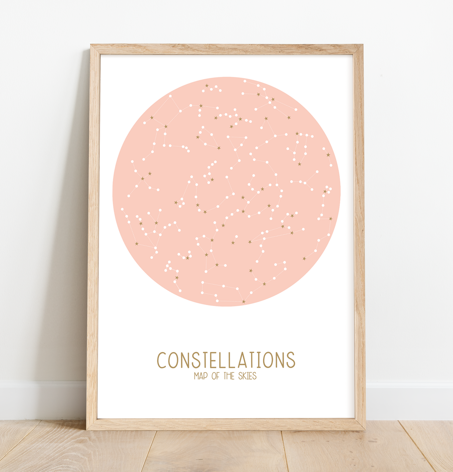 Constellations, map of the skies in pink print