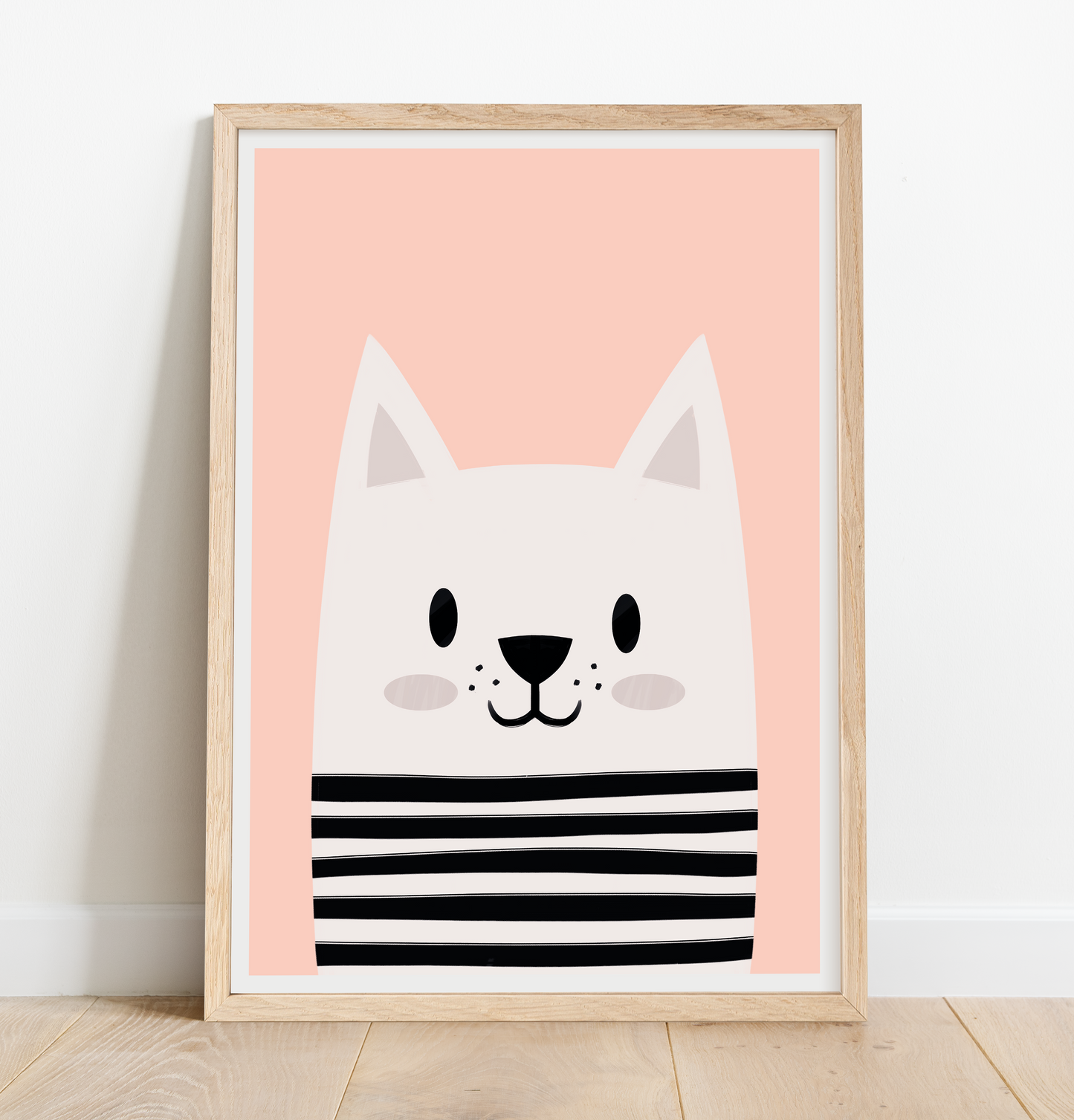 Cat with stripes on pink background print