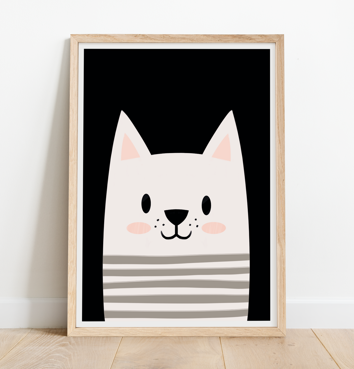 Cat with stripes on black background print