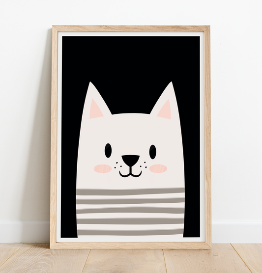 Cat with stripes on black background print