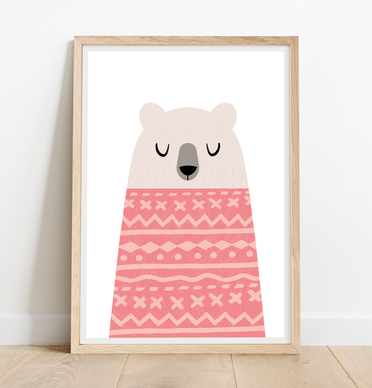 Bear wearing a pink sweater print