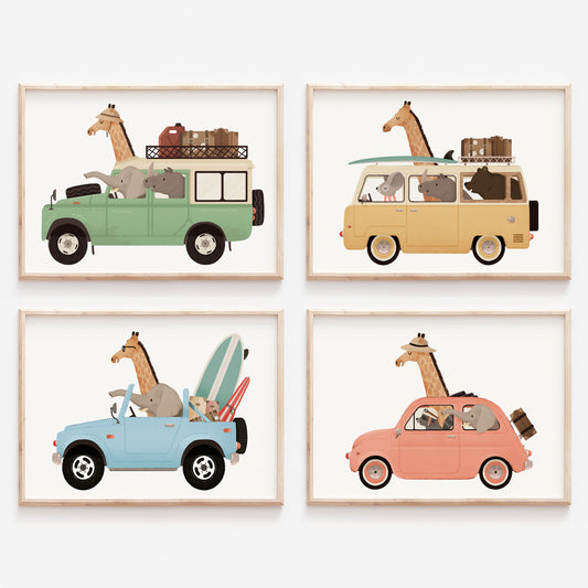 Whimsical animals - Set of four prints