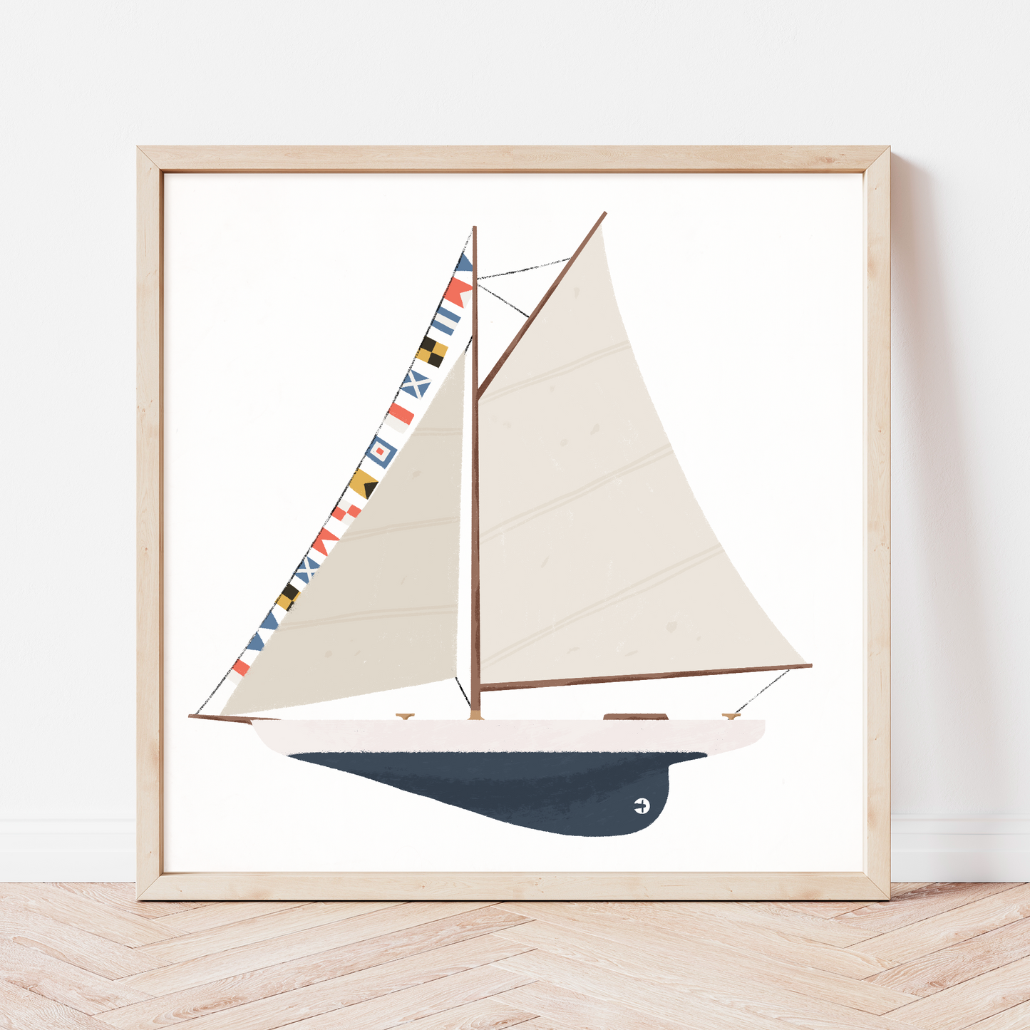 Nautical sailing boat with flags print