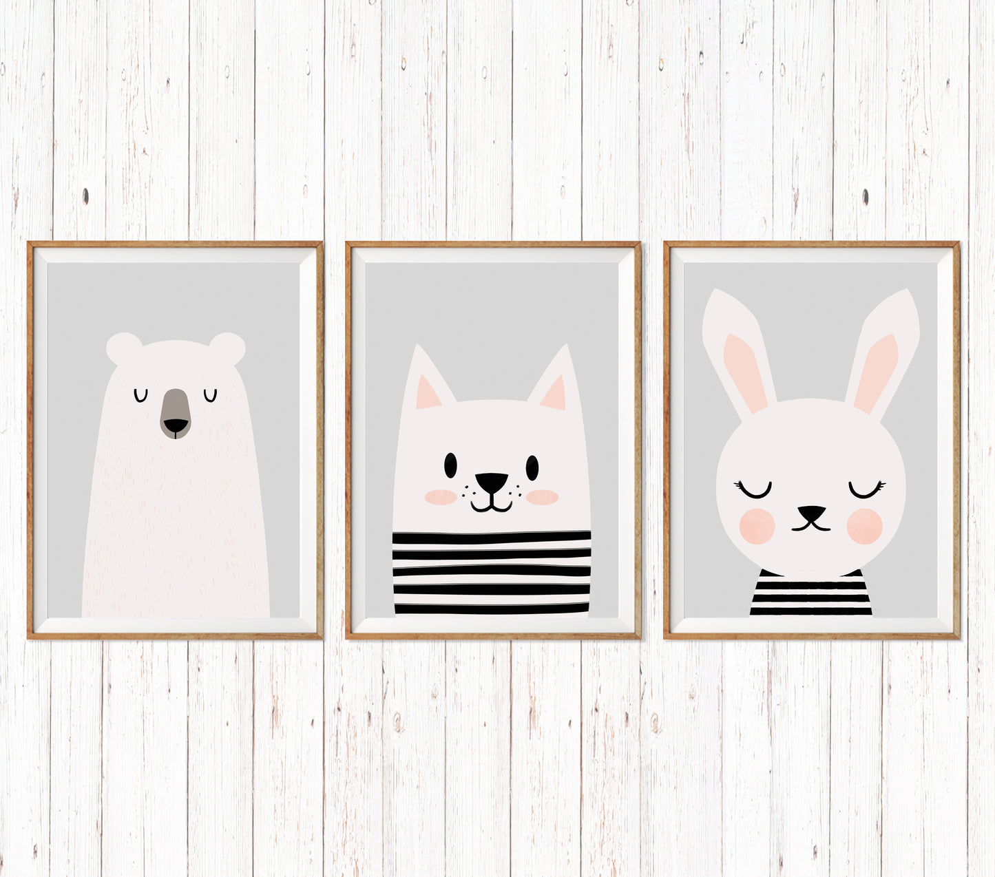 Set of three animal prints in gray