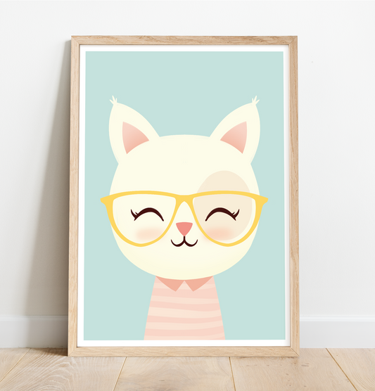 Happy cat with glasses print