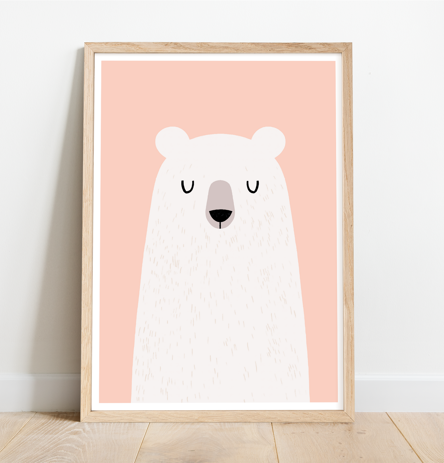 White bear on pink background print