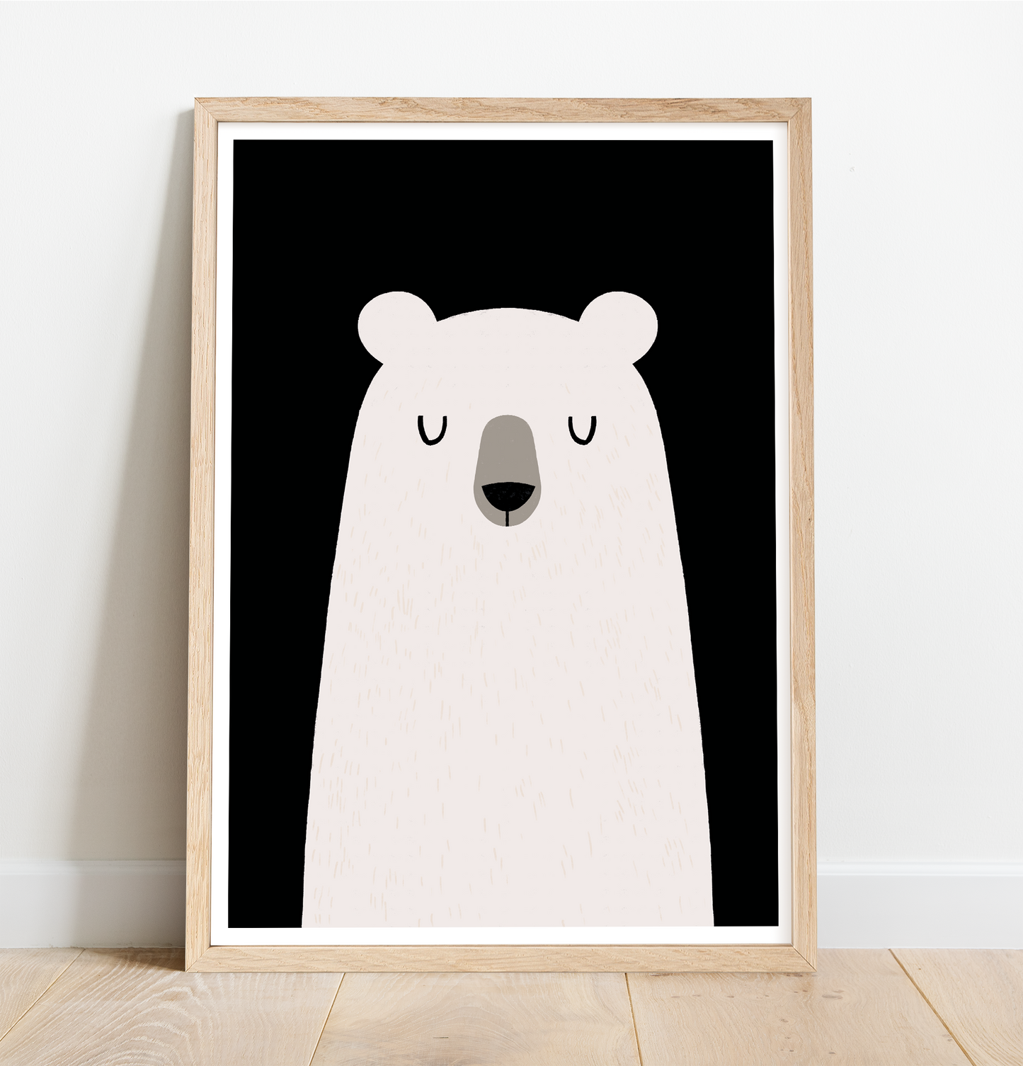 White bear on black background print